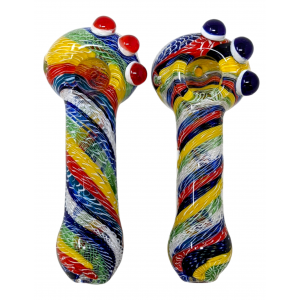 5" Rainbow Twisted Ribbon Multi Marble Spoon Hand Pipe (Pack of 2) - [DJ602]